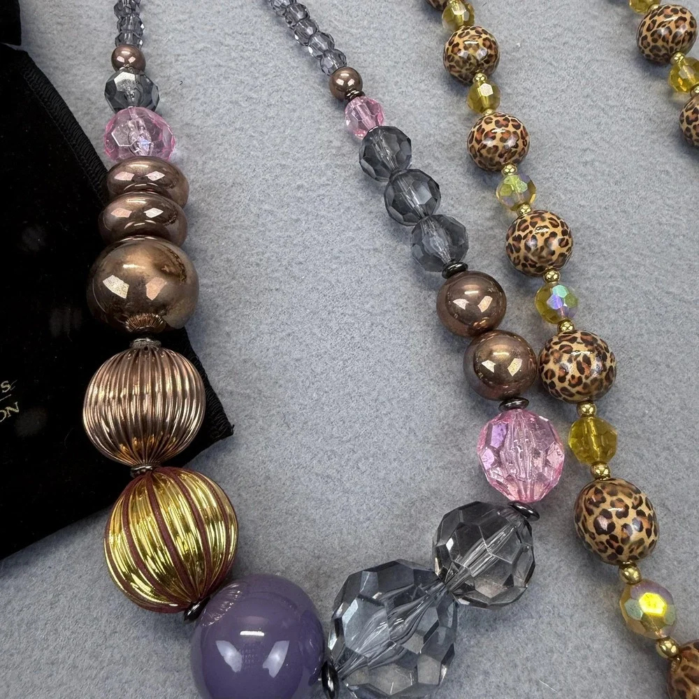 Joan Rivers Leopard Bead & Multi Color Statement Necklace Lot W‎ Pouches